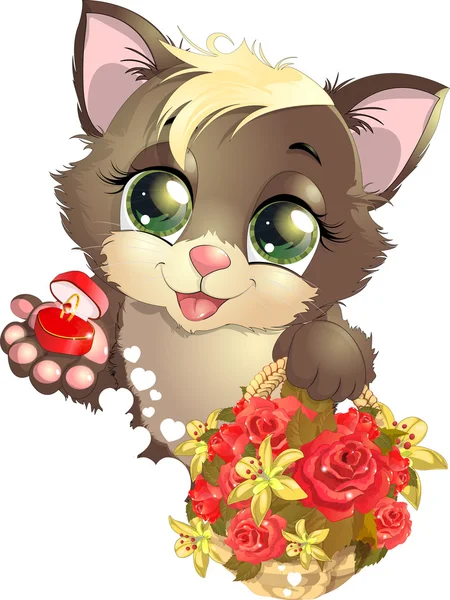 Gatito y flor — Vector de stock