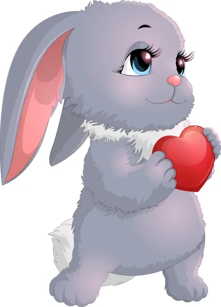 Mignon lapin tenant un coeur — Image vectorielle