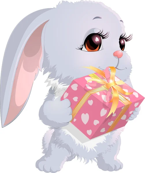 Lapin mignon tenant une boîte avec des cadeaux — Image vectorielle