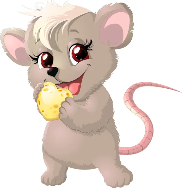 Cute mouse holding cheese — Stock Vector