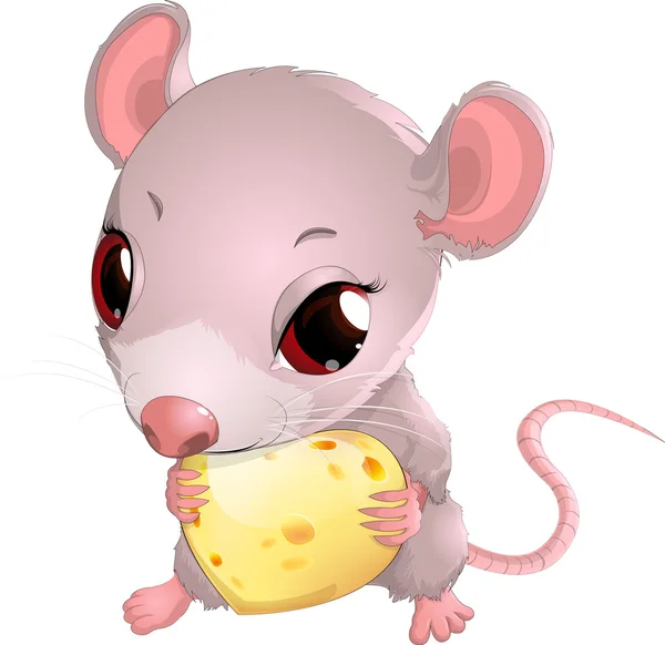 Lindo ratón sosteniendo queso — Vector de stock