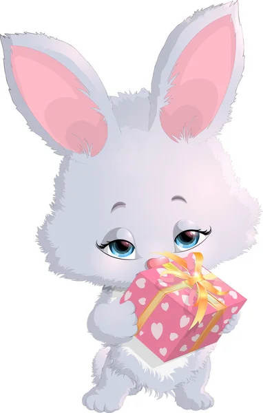 Cute bunny holding a box with gifts — Stock Vector