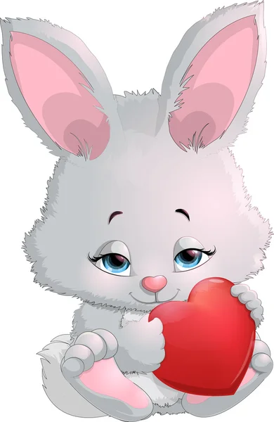 Mignon lapin tenant un coeur — Image vectorielle