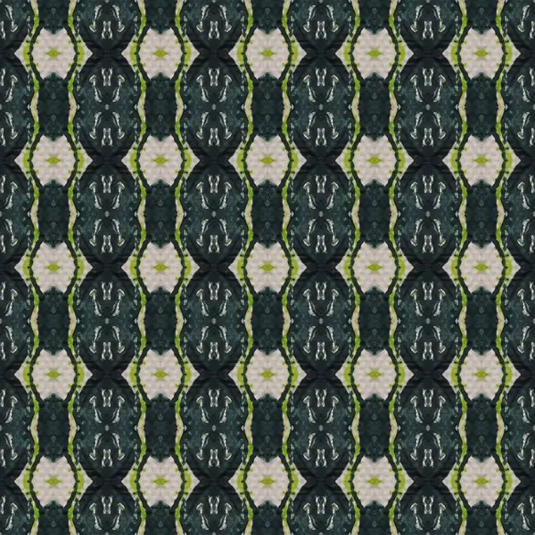 絞り模様 イカットの繊維 染料のプリントを結ぶ 緑のシームレスなステンシル モロッコタイル 民俗幾何学的な装飾 日本の絞り模様 水彩バティック塗料 シルク生地 民族絨毯をモチーフに — ストック写真