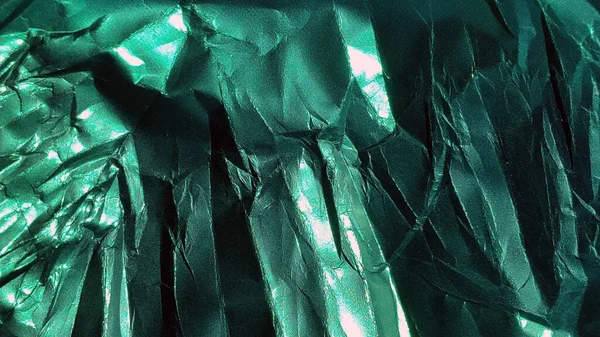 Смятая Зелёная Фольга Металлизированная Морщинистая Поверхность — стоковое фото