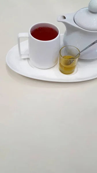 Con Miel Set Blanco Fuerte Tetera Taza Miel — Foto de Stock