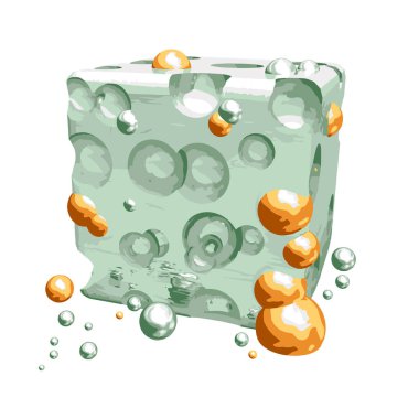 Altın topları olan soyut yeşil küp. Vektör illüstrasyonu