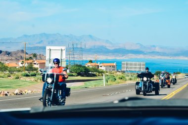 NEVADA, USA - CIRCA 2011: bikers on a highway in Nevada, USA circa summer 2011.