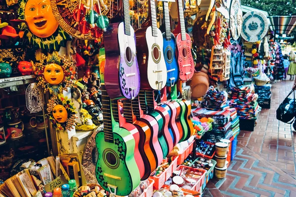 LOS ANGELES - CIRCA 2011: colorful guitars on the mexican market in downtown Los Angeles, California, USA circa summer 2011. — Stock Photo, Image