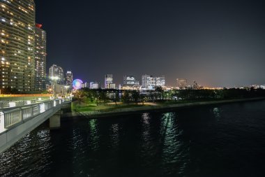 Gece görünümü Odaiba Adası'na. Tokyo, Japonya