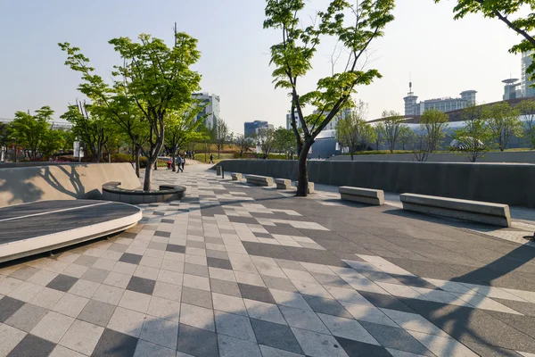 SEOUL, SOUTH KOREA - APRIL 2014. Nice public space near the Dongdaemun Design Plaza museum in the center of Seoul