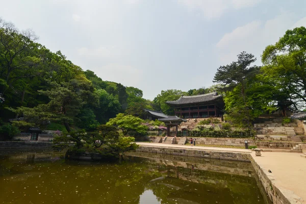 Пруд на территории дворца Чандеокгун или дворца Чандок, Сеул, Корея — стоковое фото