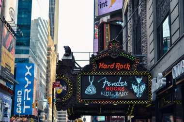 NEW YORK, CIRCA 2011 - A signboard at the entrance to Hard Rock Cafe on a Broadway New York circa 2011