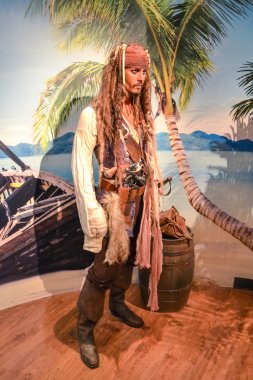 Captain Jack Sparrow aka Johnny Depp wax figure in Madame Tussaud's museum in New York clipart