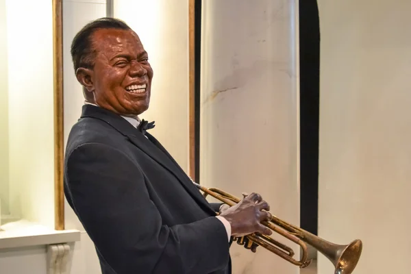 Wax portrait of Louis Armstrong at Madame Tussaud's museum in New York 免版税图库图片