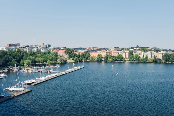 STOCKHOLM, SWEDEN - CIRCA JULY 2014: view of a river with boats in Stockholm, Sweden circa July 2014. — Stock Fotó