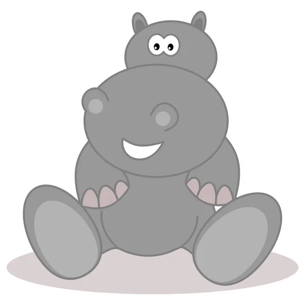 Hipopótamo Gris Bebé Sonriendo Sentado Para Ser Fotografiado — Vector de stock