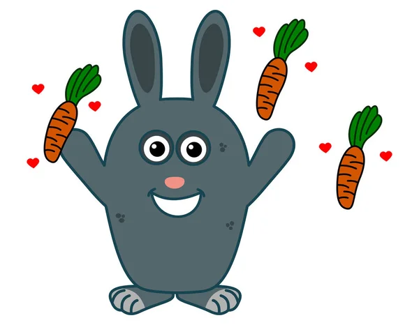 Big Blue Rabbit Out Cartoon Lots Carrots — Stock Vector