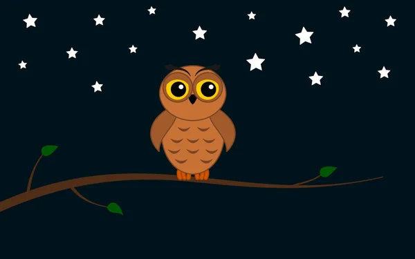 Yıldızlı Bir Gecenin Ortasında Ağaç Dalında Bir Baykuş — Stok Vektör