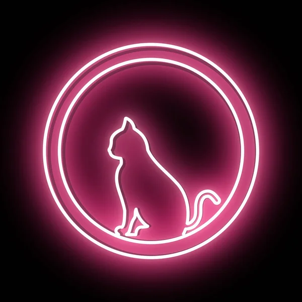 Katze Mit Ihrem Rosafarbenen Licht Neon Und Nachtdekoration — Stockfoto