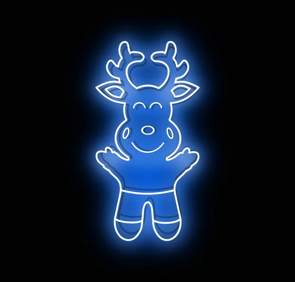 Zeer Vrolijk Hert Met Zijn Blauwe Licht Verlicht Een Neon — Stockfoto