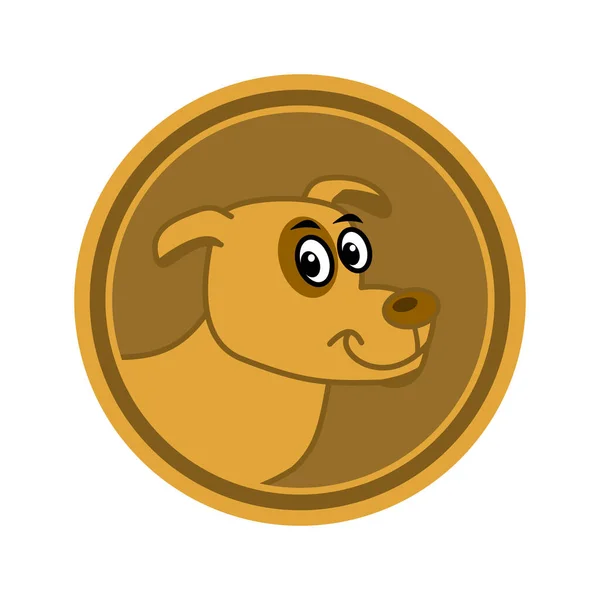 Cute Little Yellow Blond Dog Logo Coin — Stock Vector