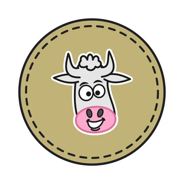 Badge Smiling Cow Head Coloured Background Stitching — Stock Vector