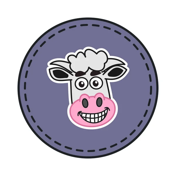 Badge Smiling Cow Head Coloured Background Stitching — Stock Vector