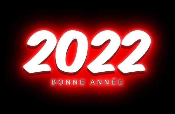关于2022年快乐新年的图解 黑色背景的白色文字 具有红灯效果 如夜间霓虹灯照明 — 图库照片