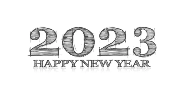 Ilustrace Kreslířského Typu Přáním Šťastného Nového Roku 2023 Šedým Textem — Stock fotografie