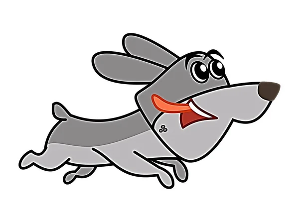 Roztomilý Malý Šedý Pes Běžící Ven Svým Pánem Ilustrace — Stock fotografie