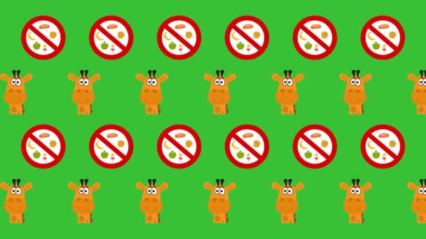 Ban Feeding Giraffes Warning Sign Green Background Animation — Stock Video