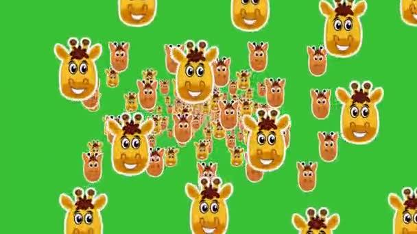 Pattern Giraffe Heads Scrolling Quickly Green Background Animation — Stock Video