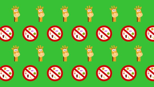 Запрет Кормление Жирафов Предупреждающим Знаком Зеленом Фоне Анимация — стоковое видео