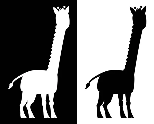 Giraffe Profil Mit Schattenform Einer Farbe Schwarz Weiß — Stockvektor