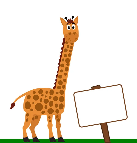 Beautiful Cute Smiling Giraffe Green Meadow Billboard White Background — Stock Vector