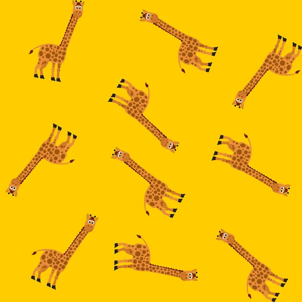 Cute Smiling Giraffes Gift Wrap Paper Yellow Background — Stock Vector