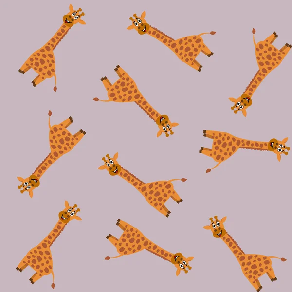 Girafas Bonitas Sorridentes Para Papel Embrulho Presente Fundo Roxo —  Vetores de Stock