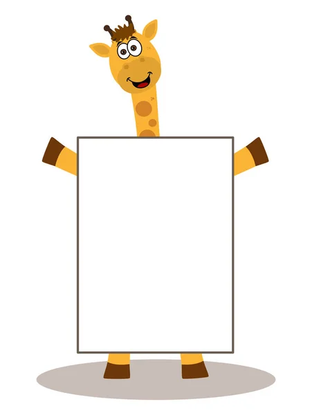 Beautiful Cute Smiling Giraffe Standing Open Arms Advertising Panel White — Stock Vector