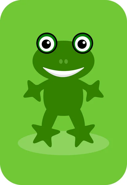 Une grenouille verte heureuse sur fond vert — Image vectorielle