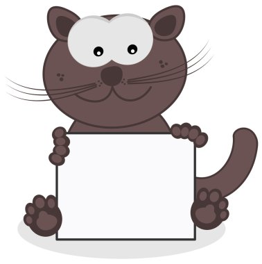 Bir poster ile oturan kedi