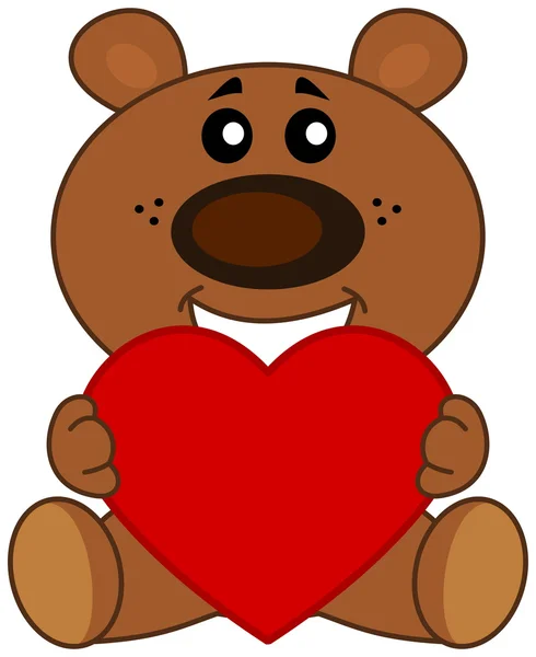 Teddy sat smiling with a heart — Stock Vector