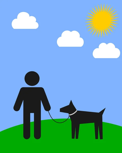 Homme promenant son chien dans le parc — Image vectorielle