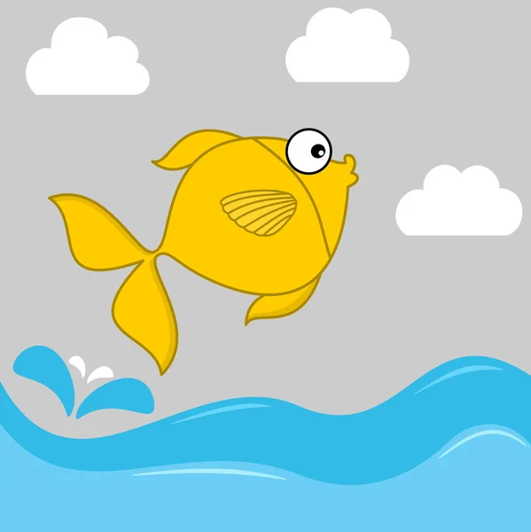 Illustration eines gelben Fisches, der aus dem Wasser springt — Stockvektor