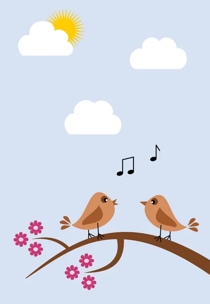Birds in the spring singing — Stock Vector