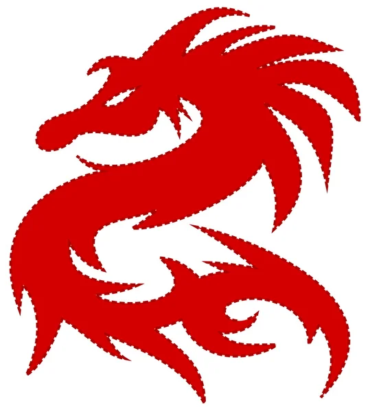 Dragon rouge, avec tiret autour des bords — Image vectorielle
