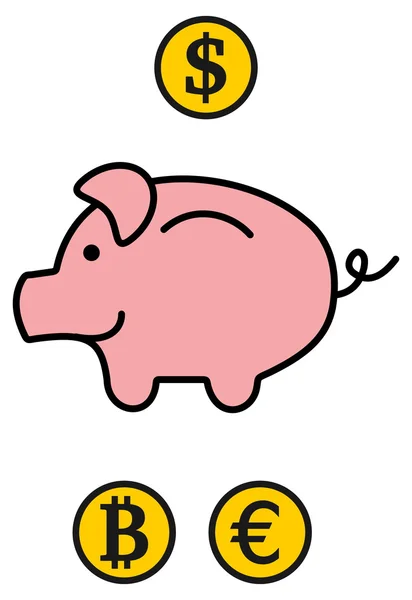 Een piggy bank in 3 munten — Stockvector