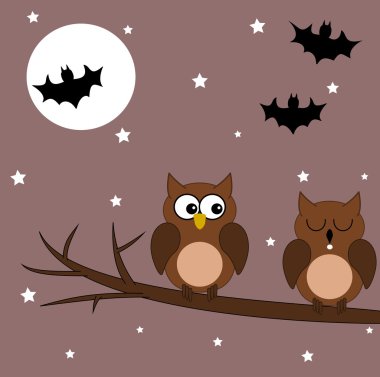 owl on a branch halloween night