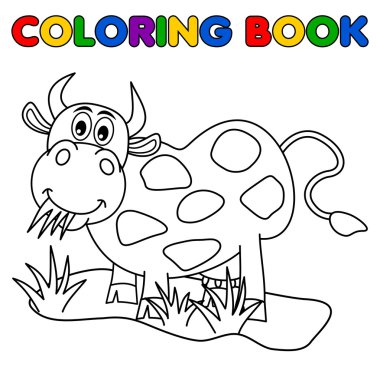 huge cow eating in the field for coloring