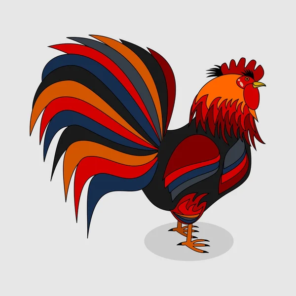 Un coq avec un beau plumage sur fond gris — Image vectorielle